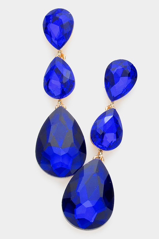 Triple Glass Crystal Teardrop Evening Earrings - Debs on 5th