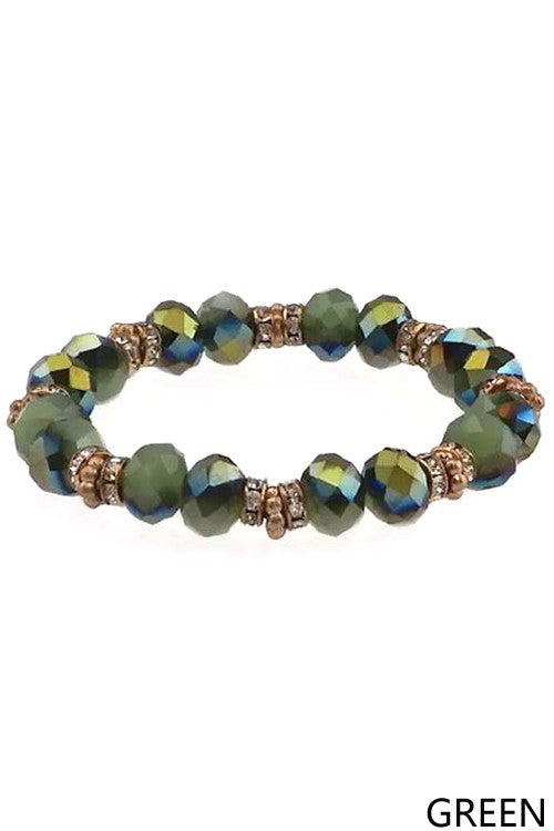 Glass Bead Rondelle Stretch Bracelet - Debs on 5th