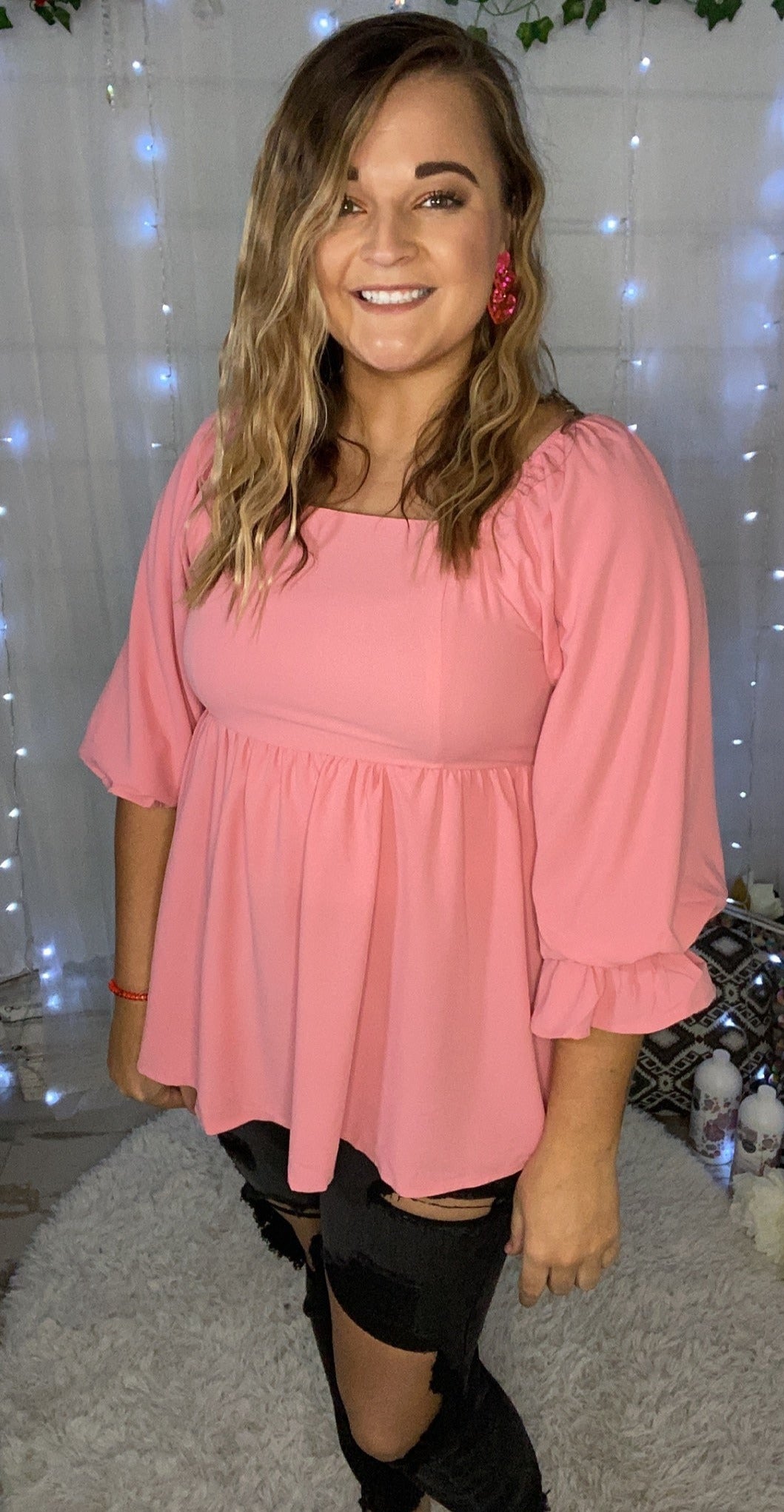 Smocked Back Square Neck Top - Debs on 5th