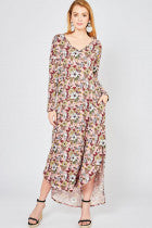Floral Print V-Neck Floral Maxi Dress - Debs on 5th