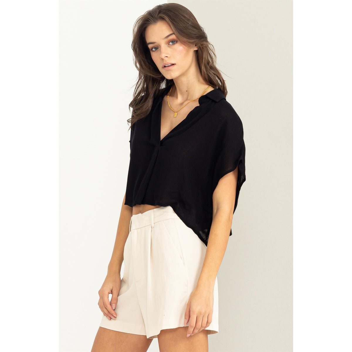 Lovely Time Placket Crop Top - Debs on 5th