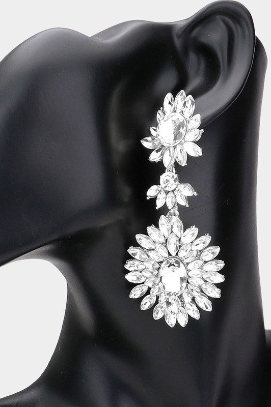Floral Marquise Stone Cluster Evening Earrings - Debs on 5th