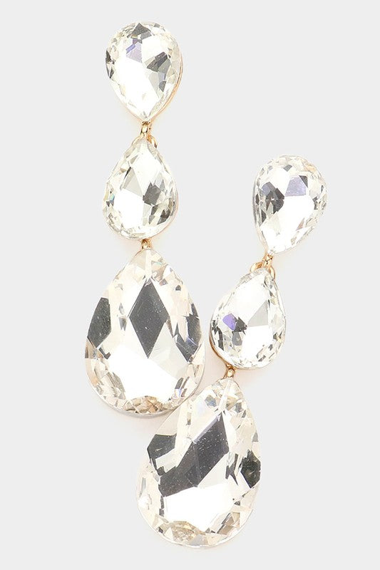 Triple Glass Crystal Teardrop Evening Earrings - Debs on 5th