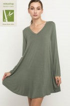 Bamboo Fabric Long Sleeve Pocket Knit Dress - Debs on 5th