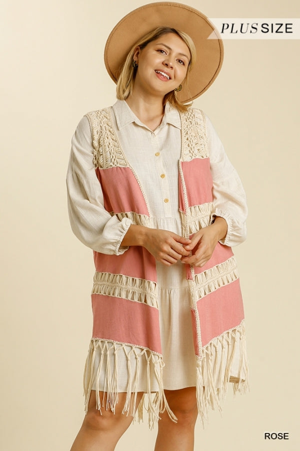 Open Front Duster Vest with Tassel Hem - Debs on 5th